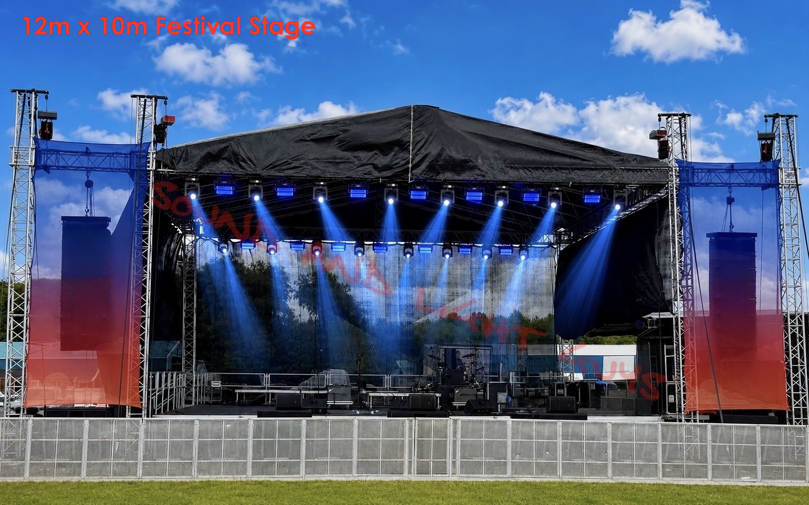 12m x 10m festival stage with professional sound and lighting